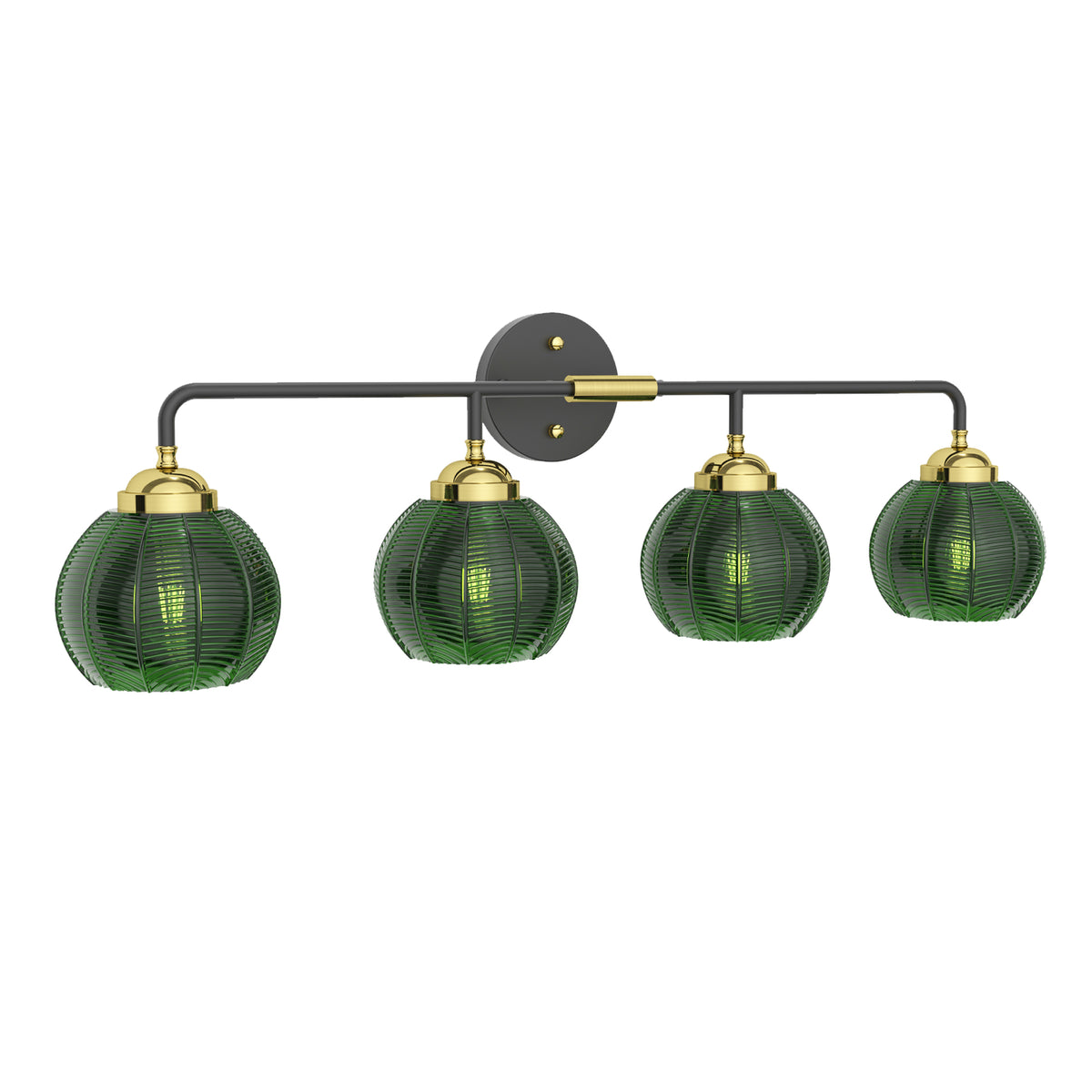 Vanity Light with Glass Shades, 4-Light Modern, Black and Gold