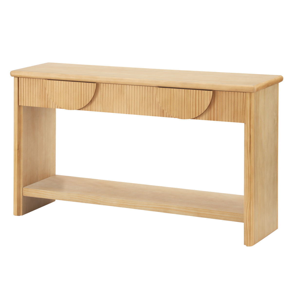 Natural Fluted Entryway Console Table with Storage, 55.3 in Wide