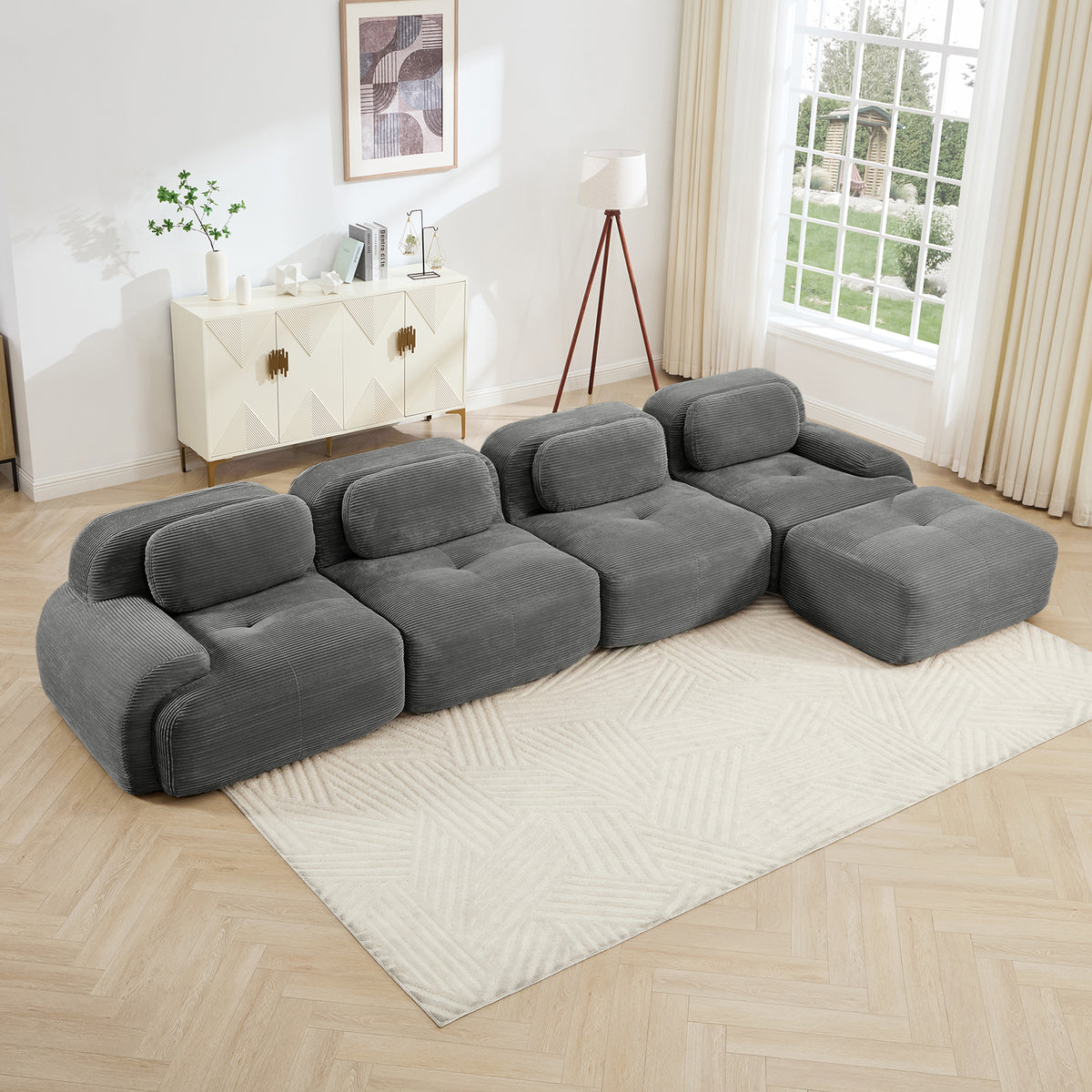 Gray Corduroy L-Shaped Modular Sectional Couch