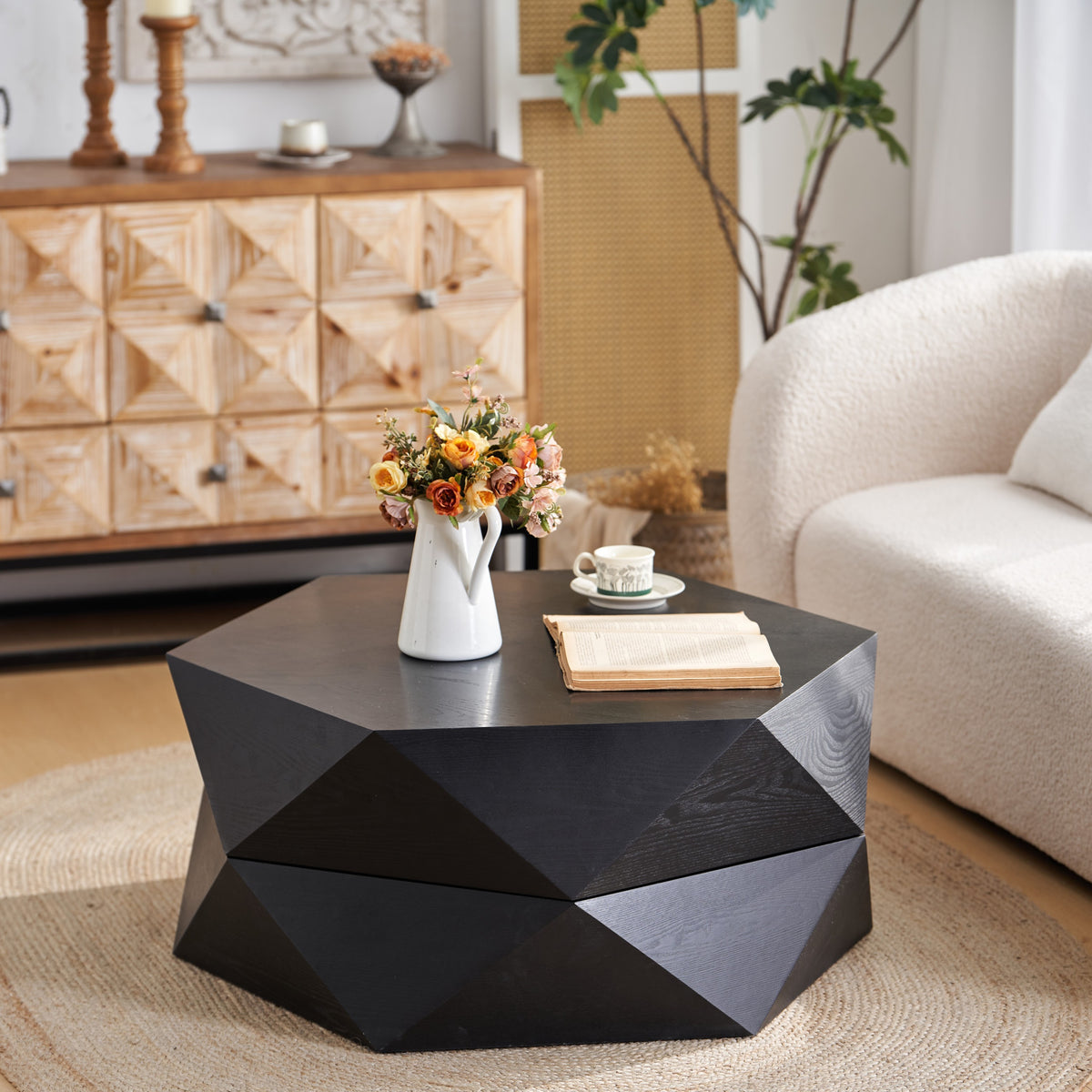 Black Coffee Table with Storage, 36.6 in