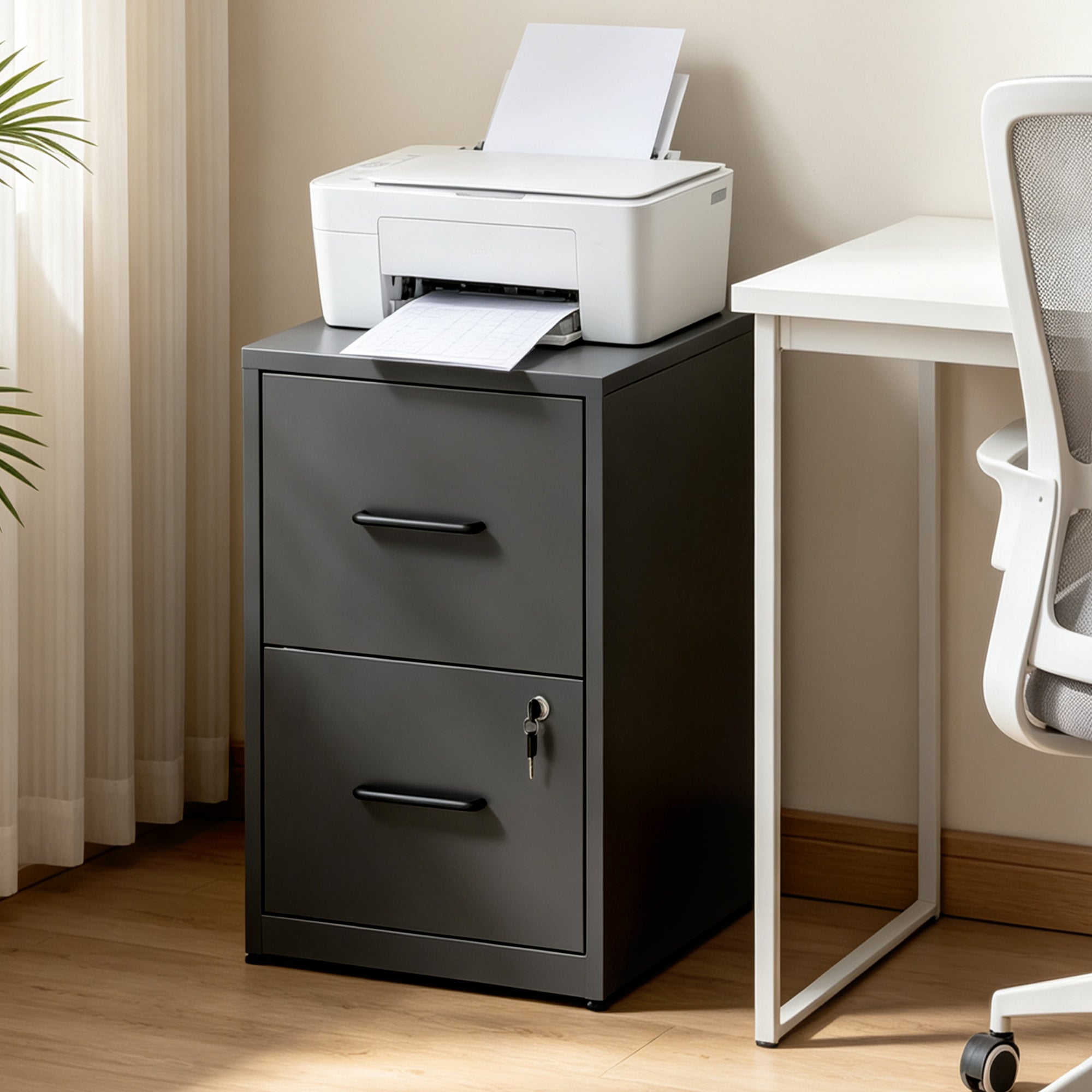 Vertical File Cabinet with Drawers and Lock, 17.7 in, Black