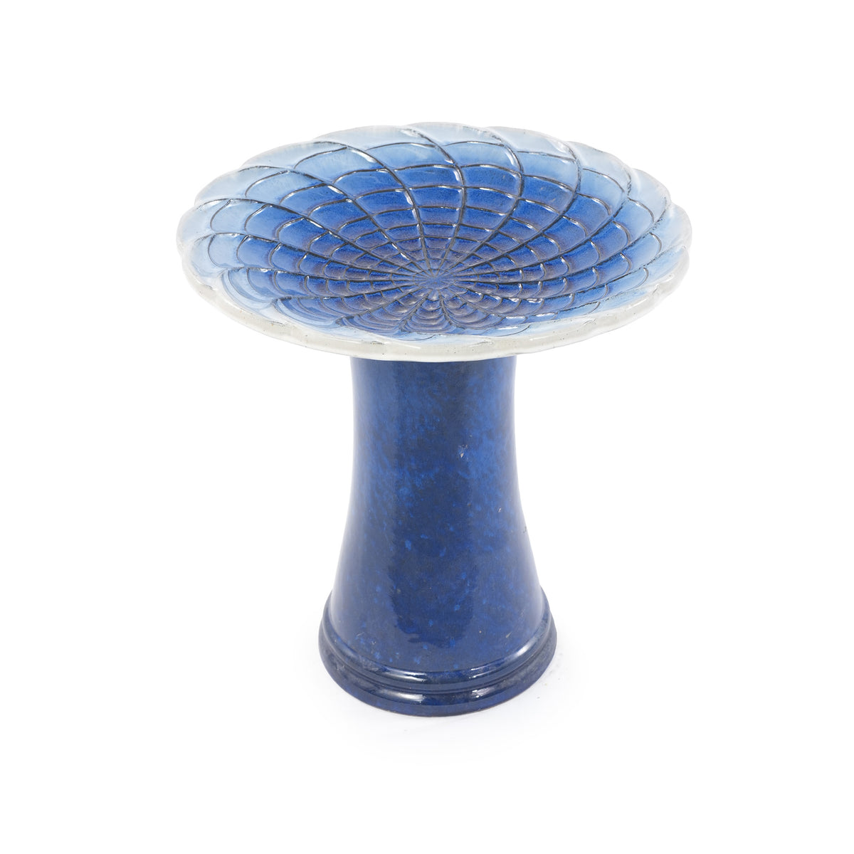 Blue Ceramic Bird Bath, Lotus Pattern