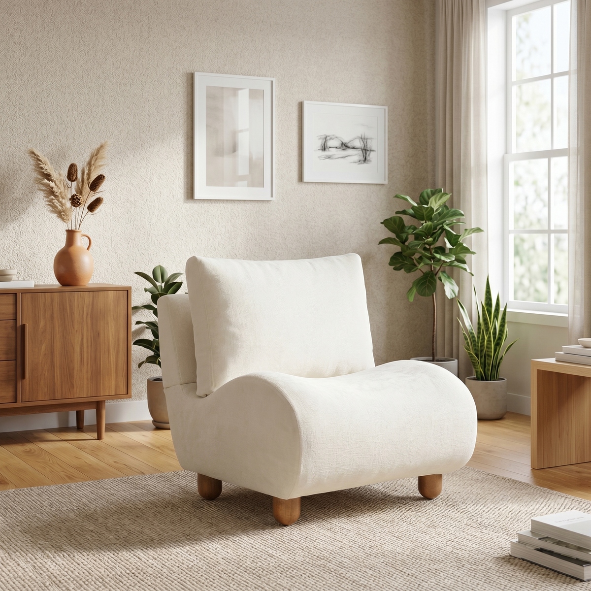 Beige Linen Accent Chair, 30.1 in Wide