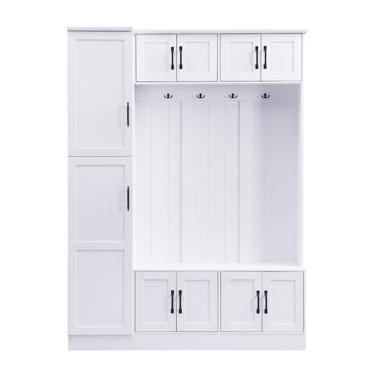 White Hall Tree with Bench and Shoe Storage, 59 in Wide, 79 in Tall