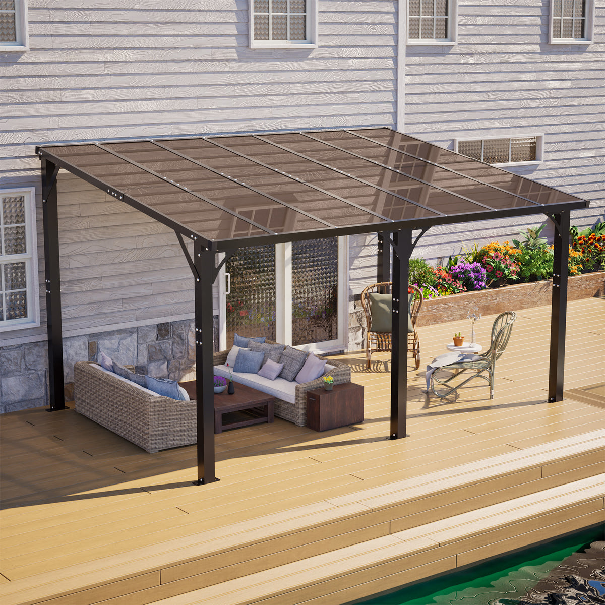 10x14 ft Brown Aluminum Hardtop Gazebo
