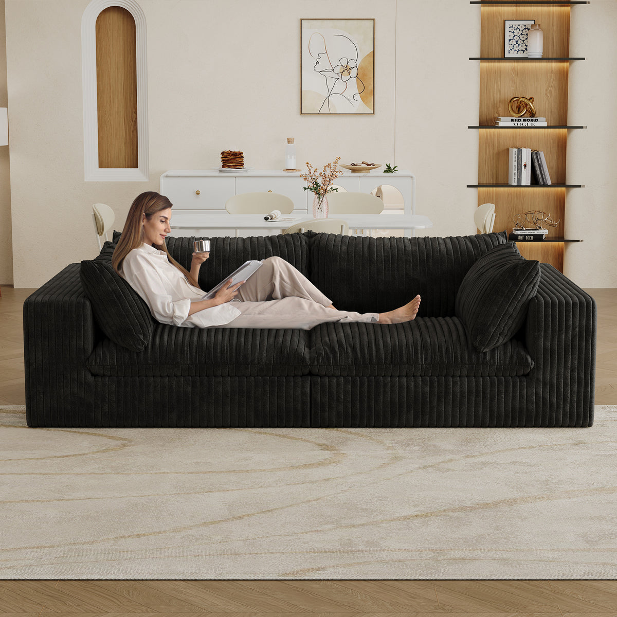 Black 2-Seat Couch, 79.2 in Wide