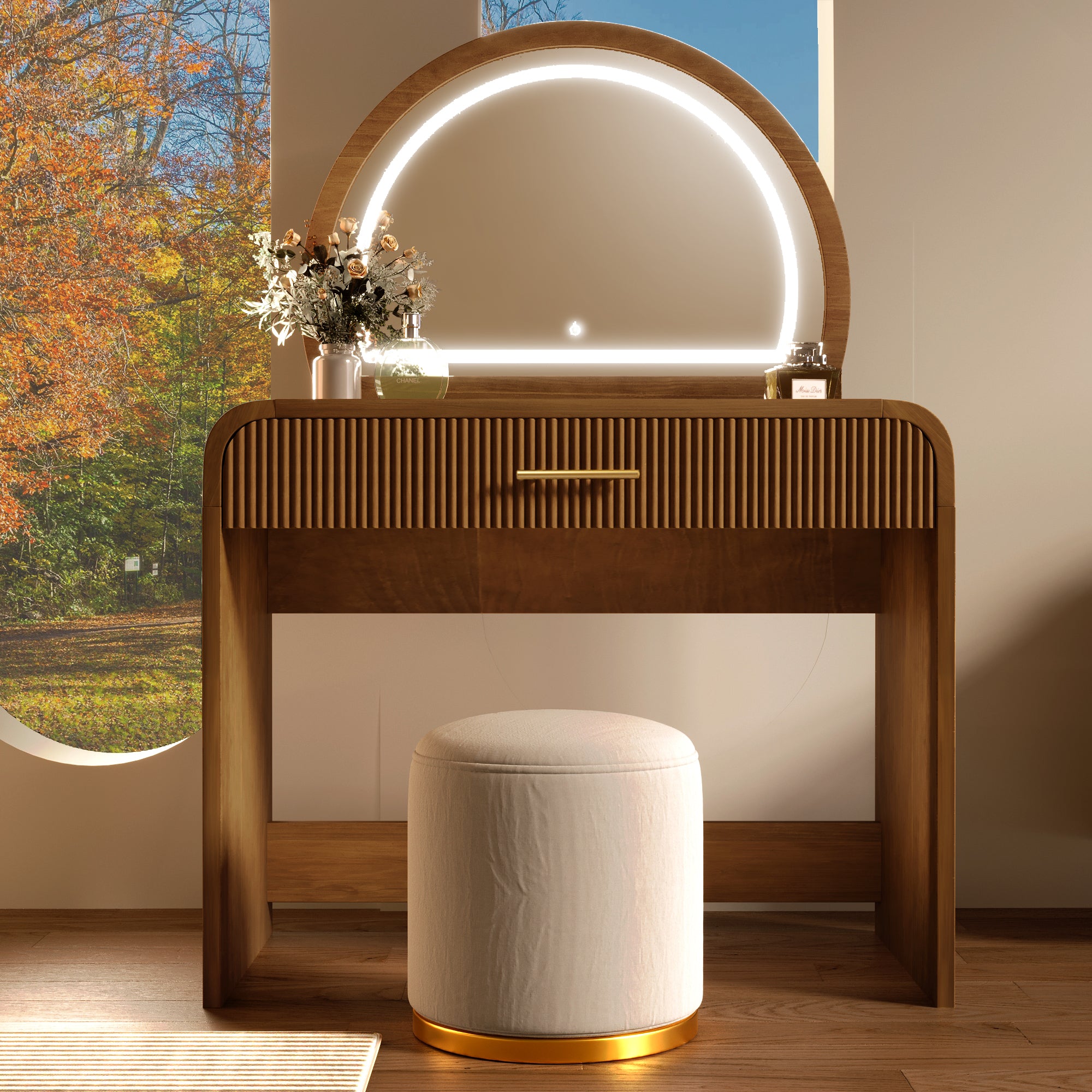 39-Inch Espresso Vanity Table with Touch Screen Lighted Mirror