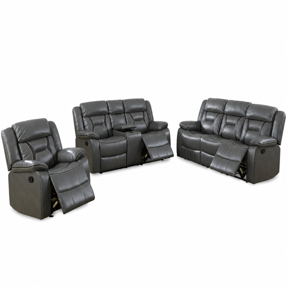 Gray Vegan Leather Power Reclining 3-Piece Living Room Set
