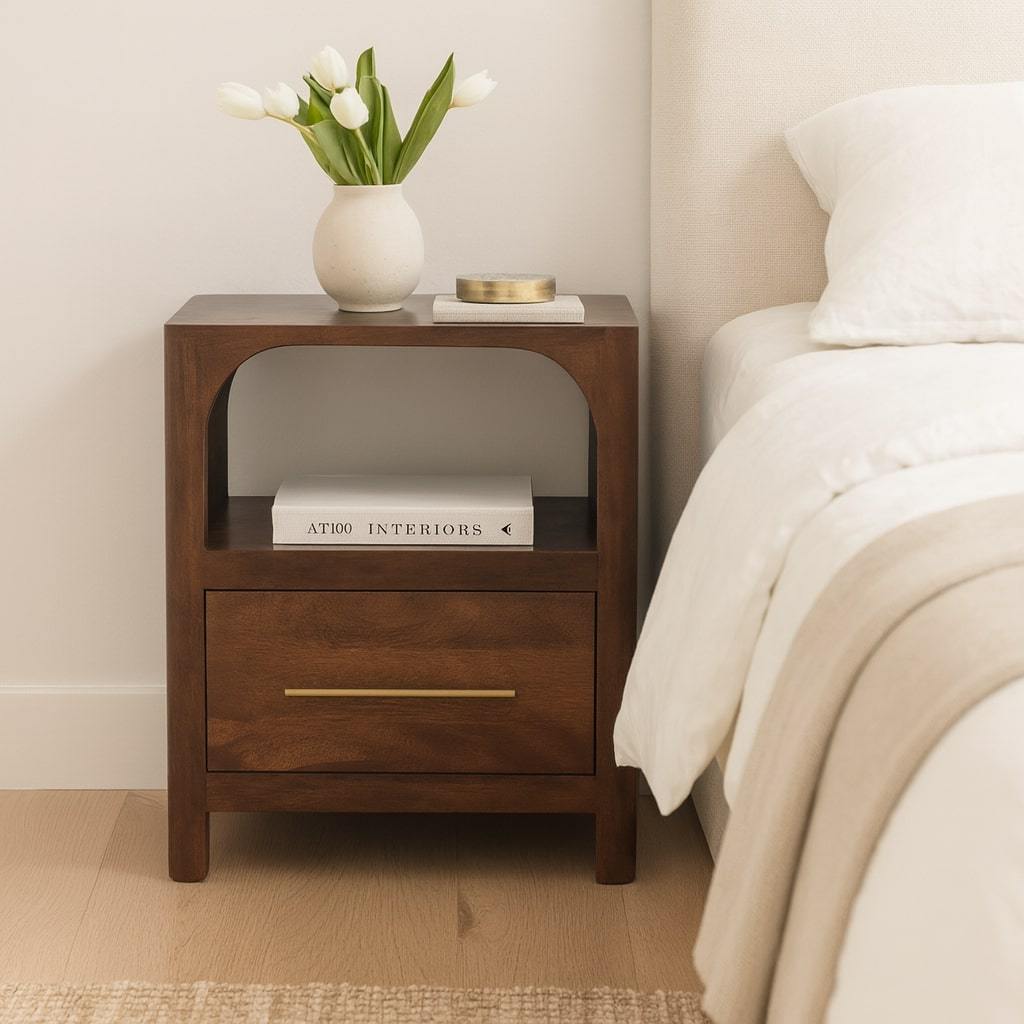 Brown Wood Nightstand, Bedside Table, 21.65 in. High