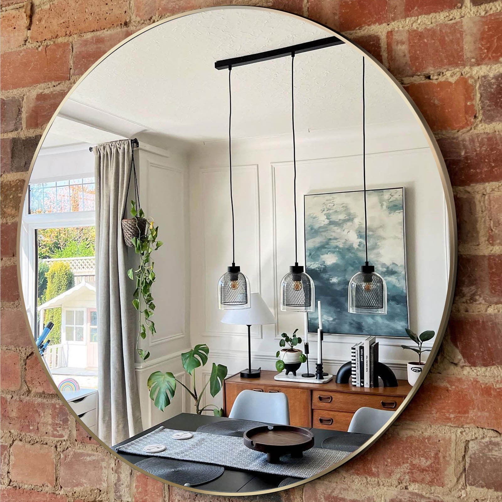 Round Gold Metal Mirror, 30 in, Aluminum Frame