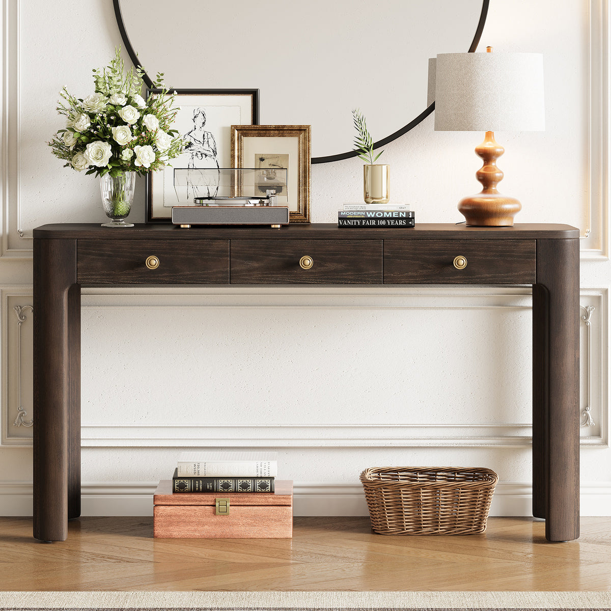 Espresso Entryway Console Table with Storage, 52 in Wide