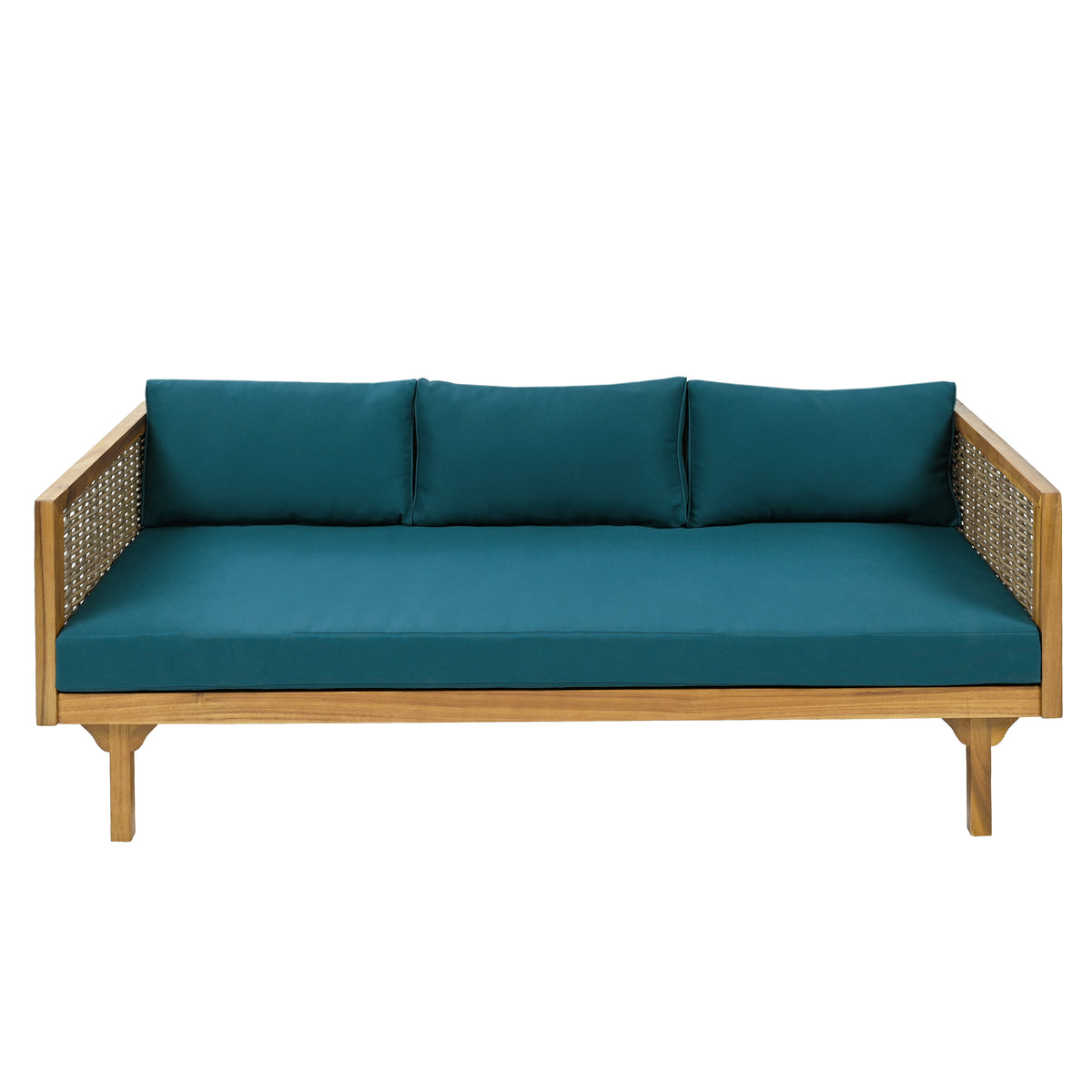 Teak Finish Solid Wood Outdoor Daybed, Teak Cushion