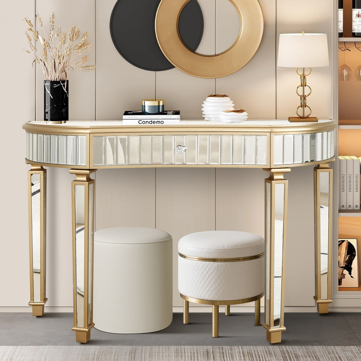 Gold Fluted Entryway Console Table with Storage, 47.2 in Wide