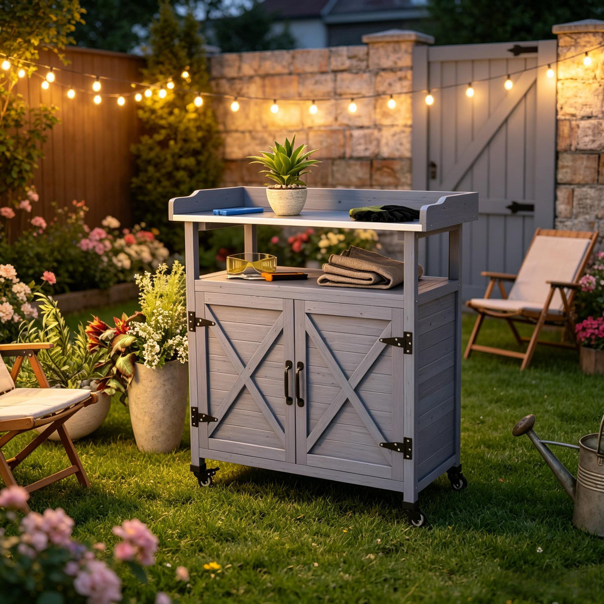 Gray Wood Outdoor Storage Cabinet, 37.4 in Tall