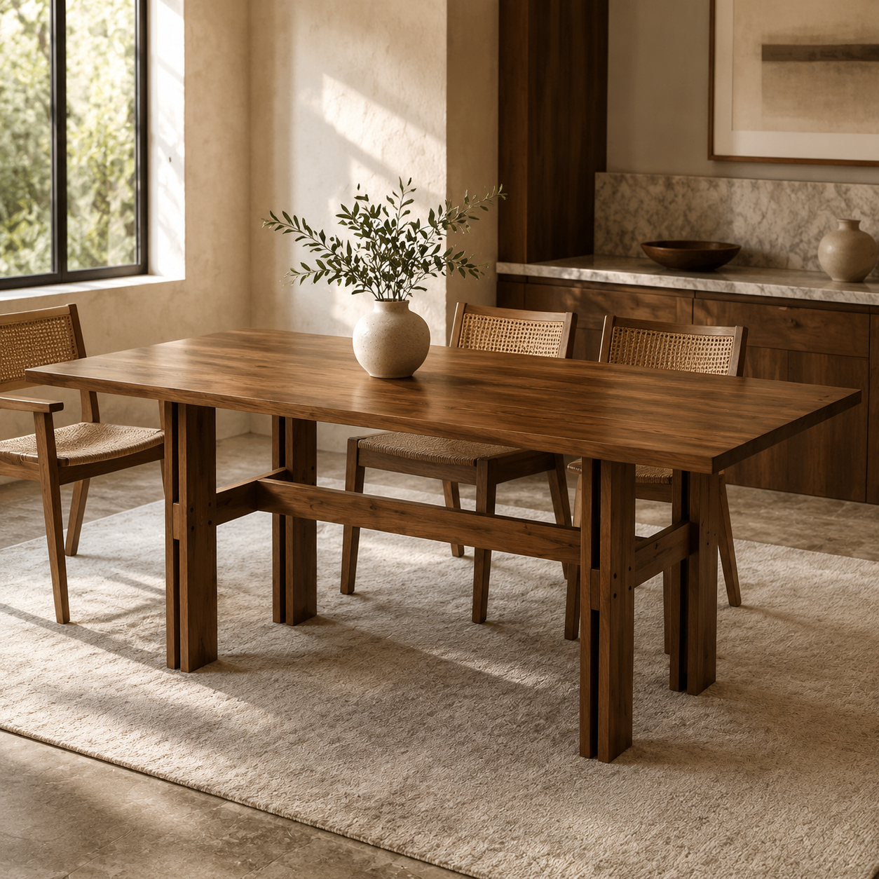 Rectangular Dining Table, 71 Inch - Walnut-Tone Wood, Crossbar Legs