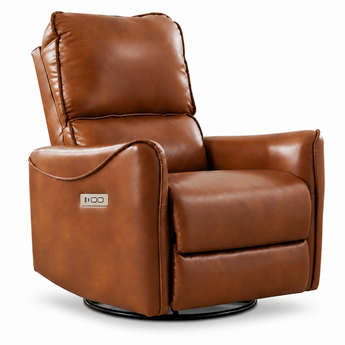 Brown Vegan Leather Power Swivel Rocker Recliner