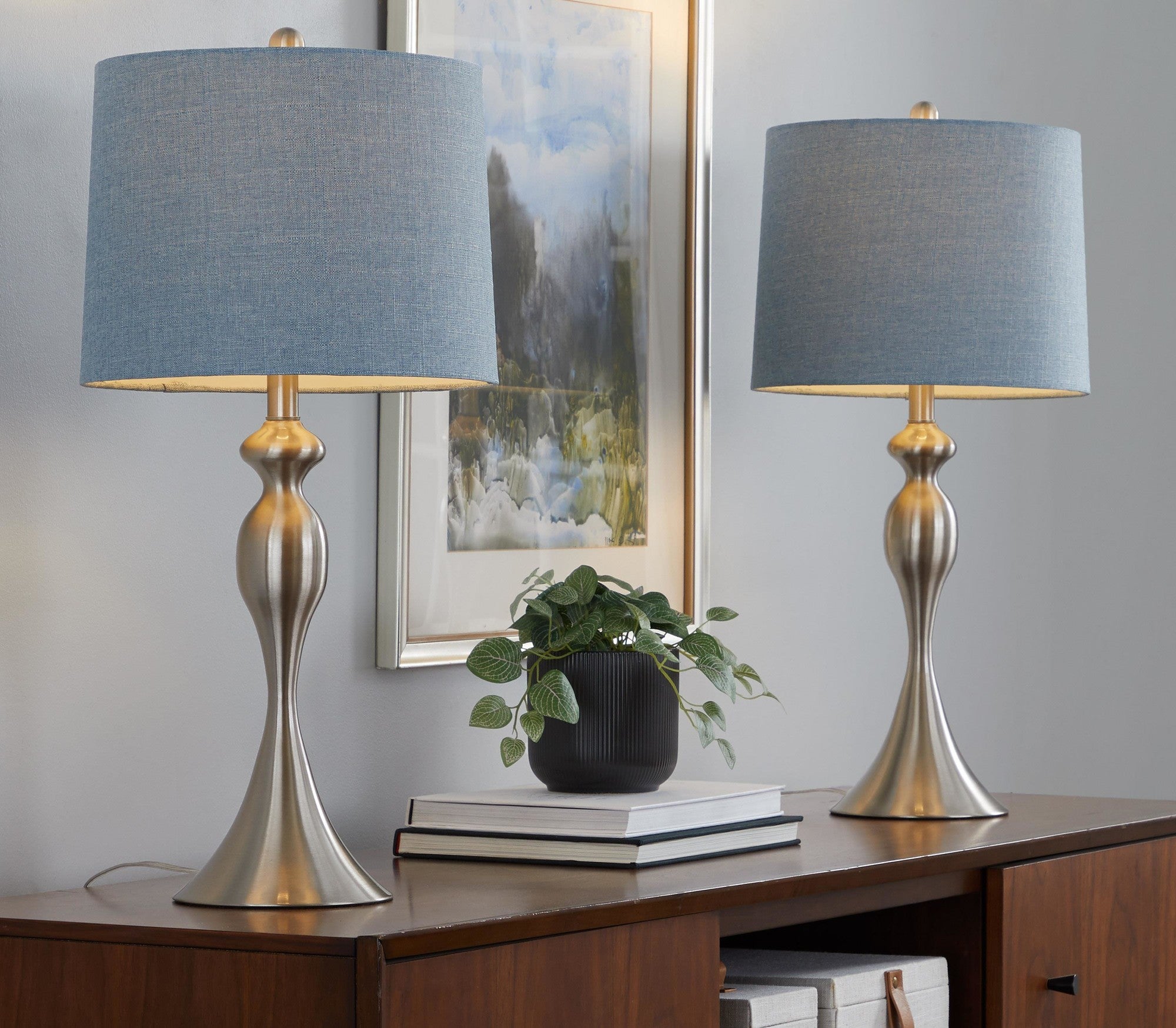 Table Lamp with Linen Shade in Blue