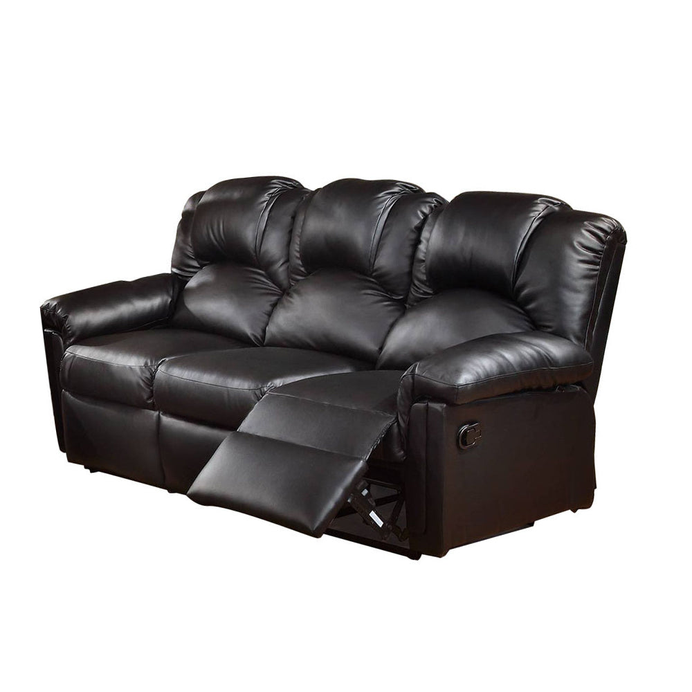 Black Bonded Leather Reclining Sofa, 80 in Wide