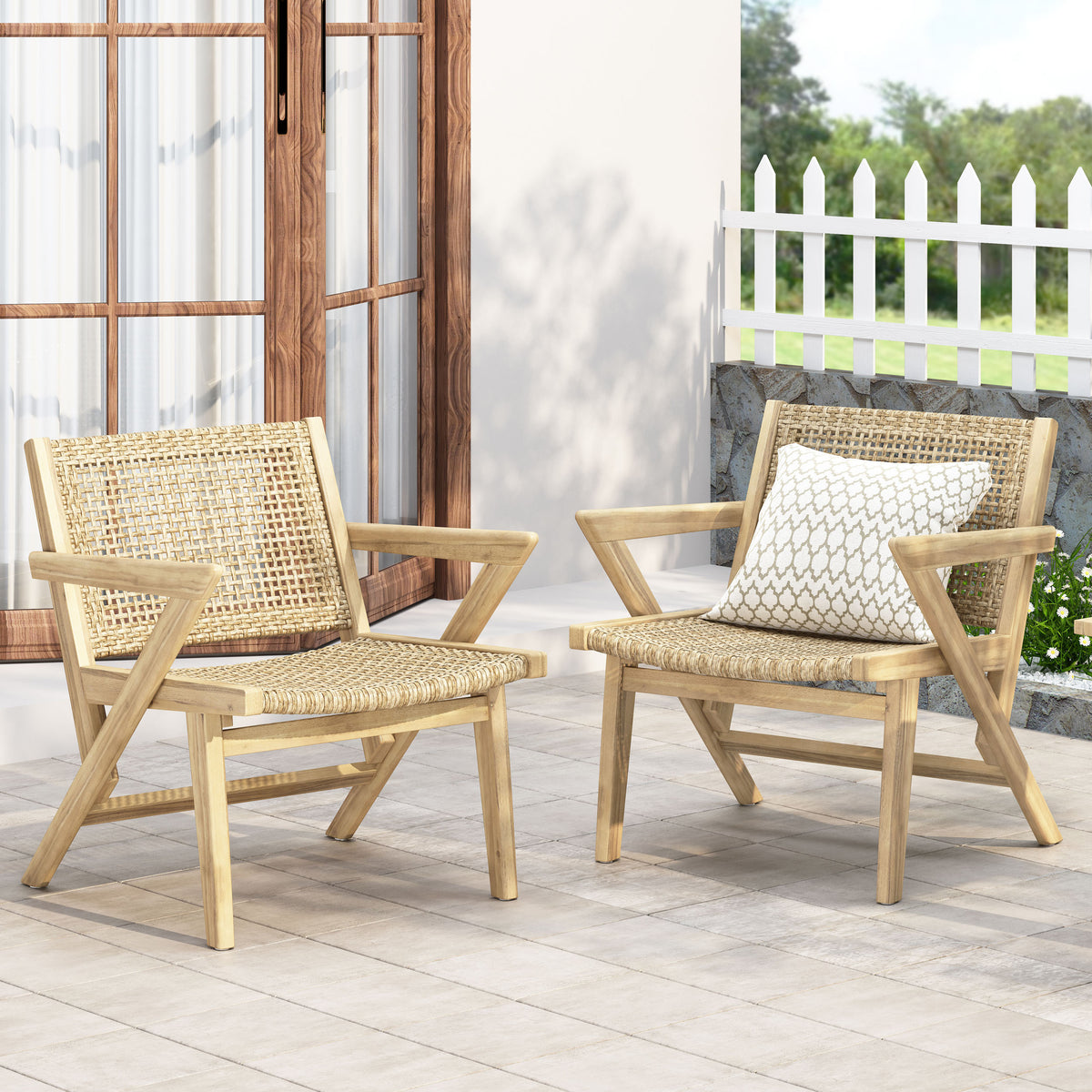 Light Brown Solid Wood Patio Chair, Set of 2