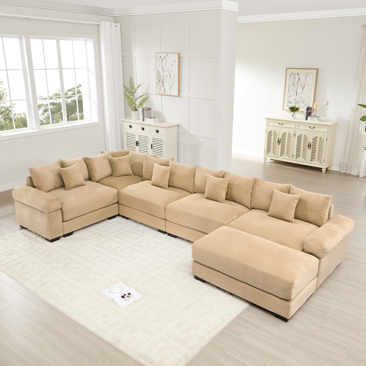 Camel Corduroy Modular Sectional with Ottoman