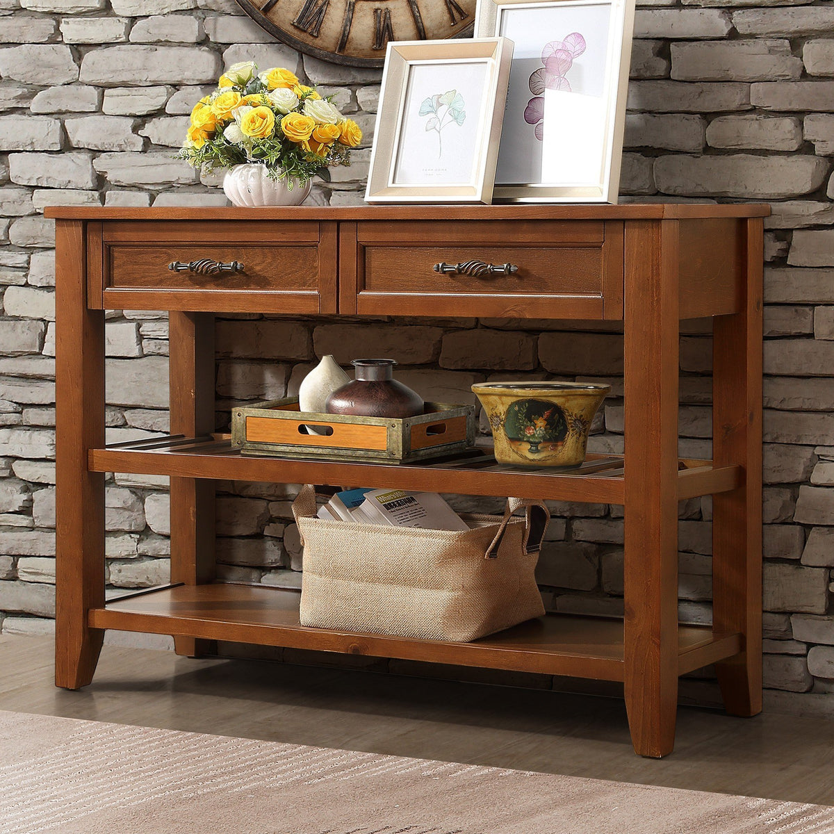 Brown Entryway Console Table with Storage, 42 in Wide