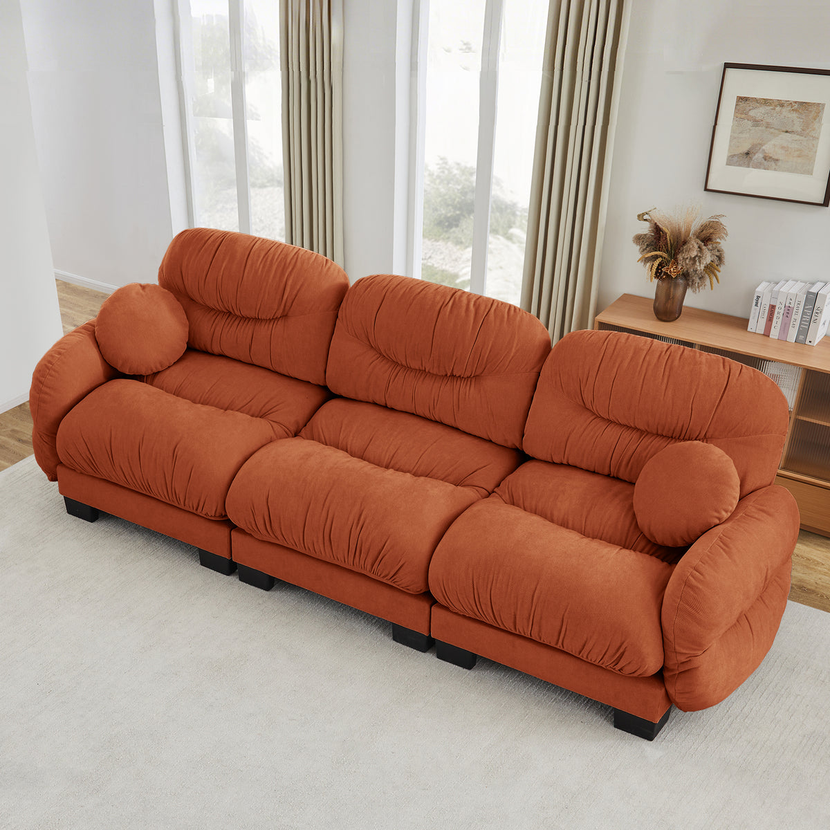 Orange Chenille Modular 3-Seat Curved Sofa, 116.1 in Wide