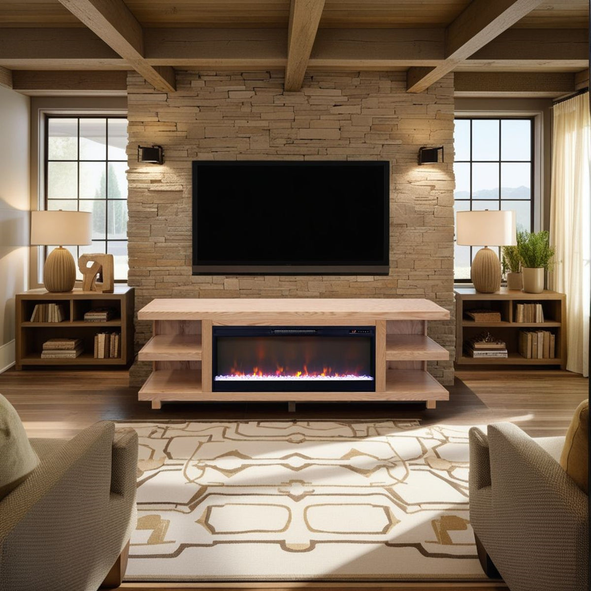 Natural Fireplace TV Stand for TVs up to 90 in, 82 in Wide