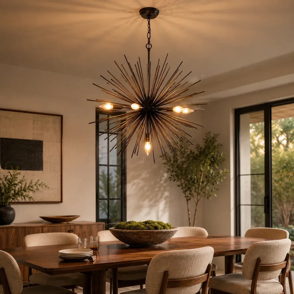 Chandelier, 7-Light Sputnik Starburst Metal, Black