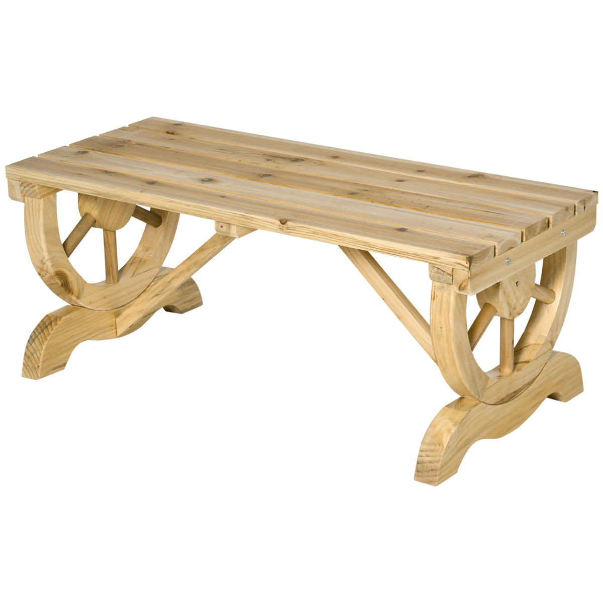 Natural Solid Wood Outdoor Bench, 38.5 in Wide