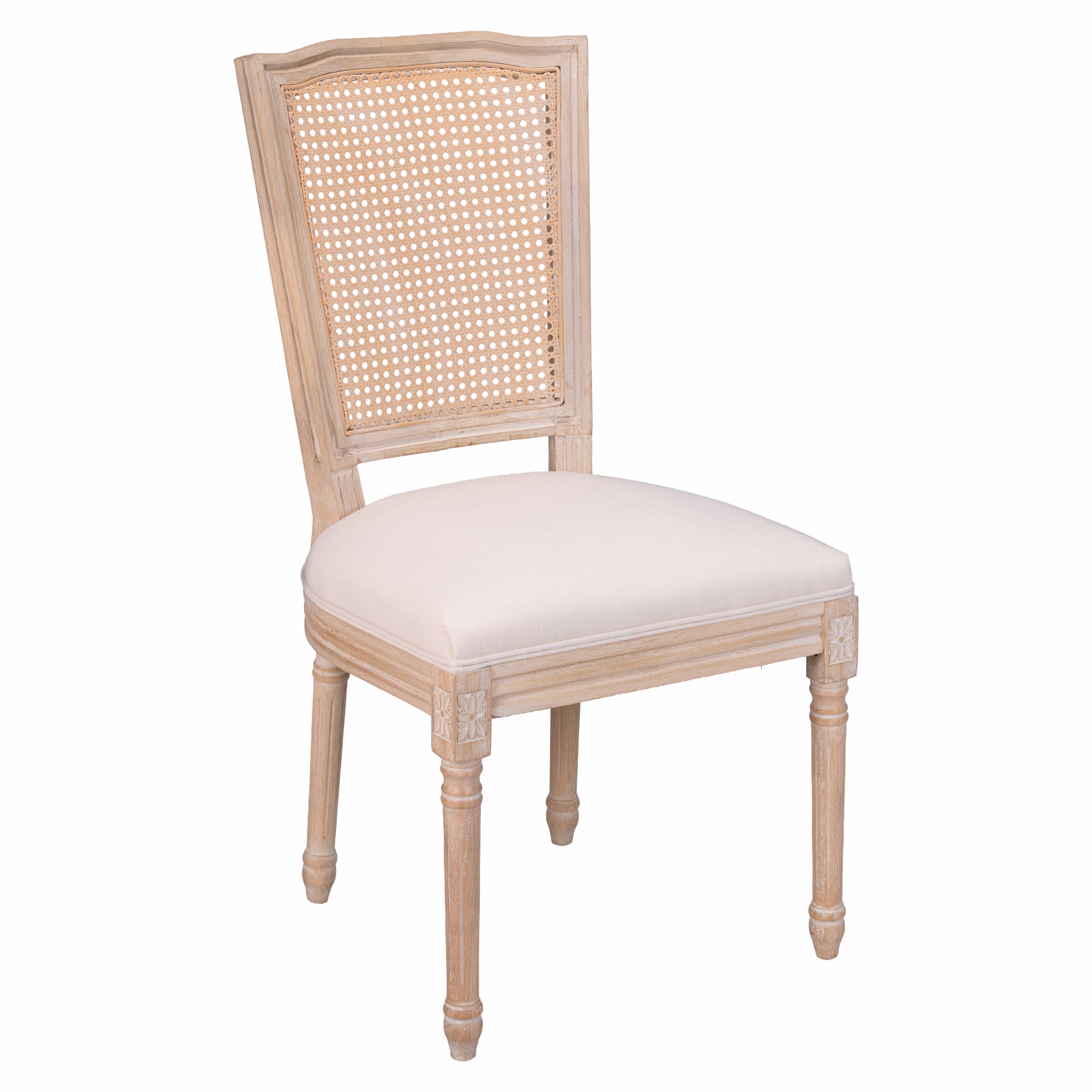 French Country Dining Chairs Set of 2, Cane Back, Cream Linen