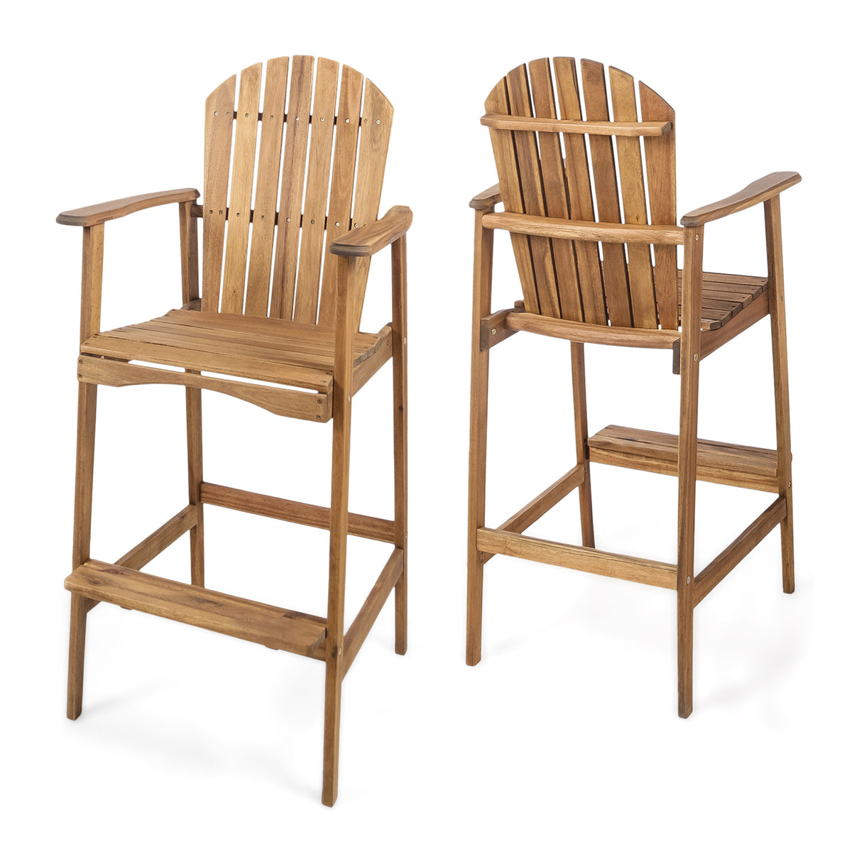 Natural Solid Wood Outdoor Bar Stool, Set of 2