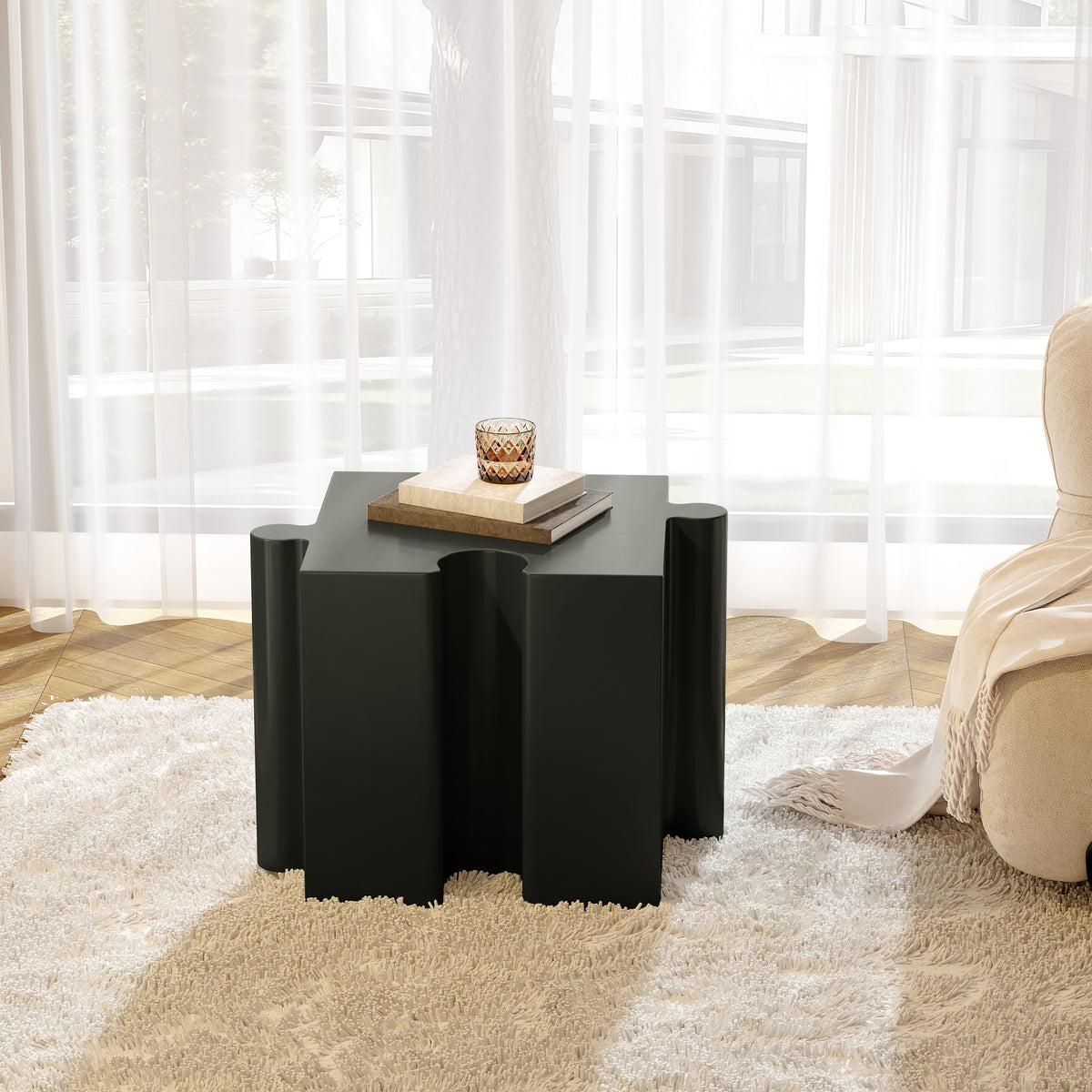 Black Outdoor Side Table, 17.8 in Tall