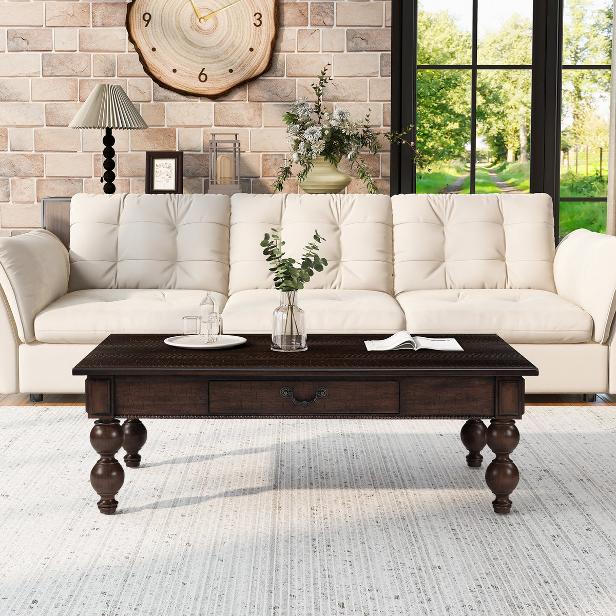 Espresso Rectangular Coffee Table with Storage, 47 in