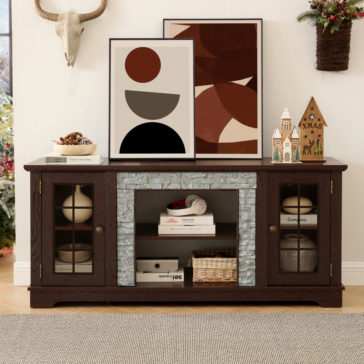 Cherry Entertainment Center for TVs up to 65 in, 58.3 in Wide