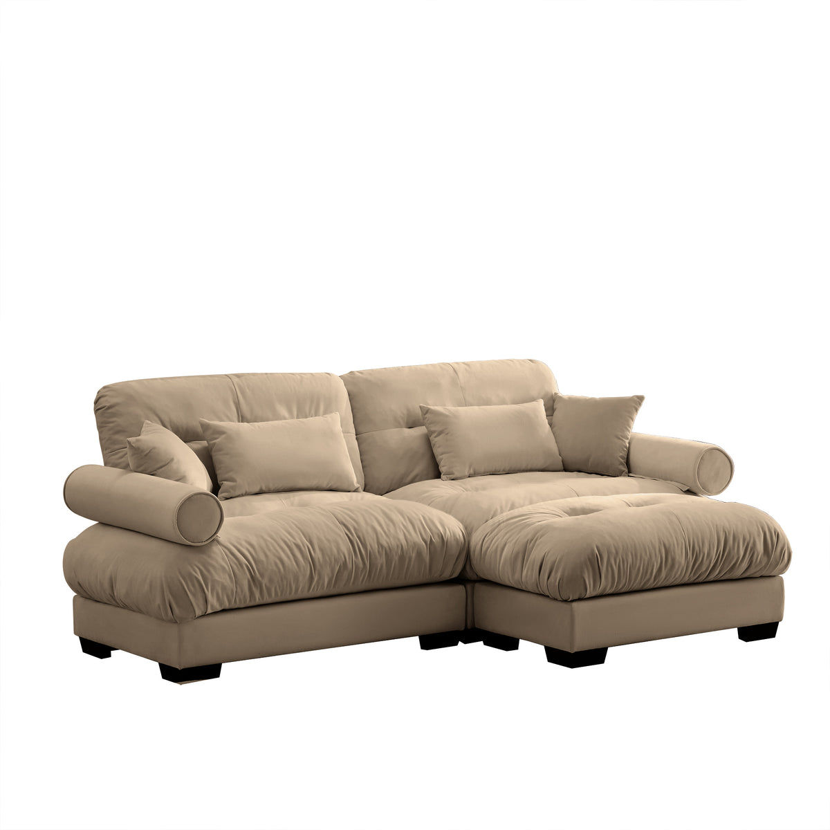 Camel Velvet 2-Seat Couch with 1 Ottoman