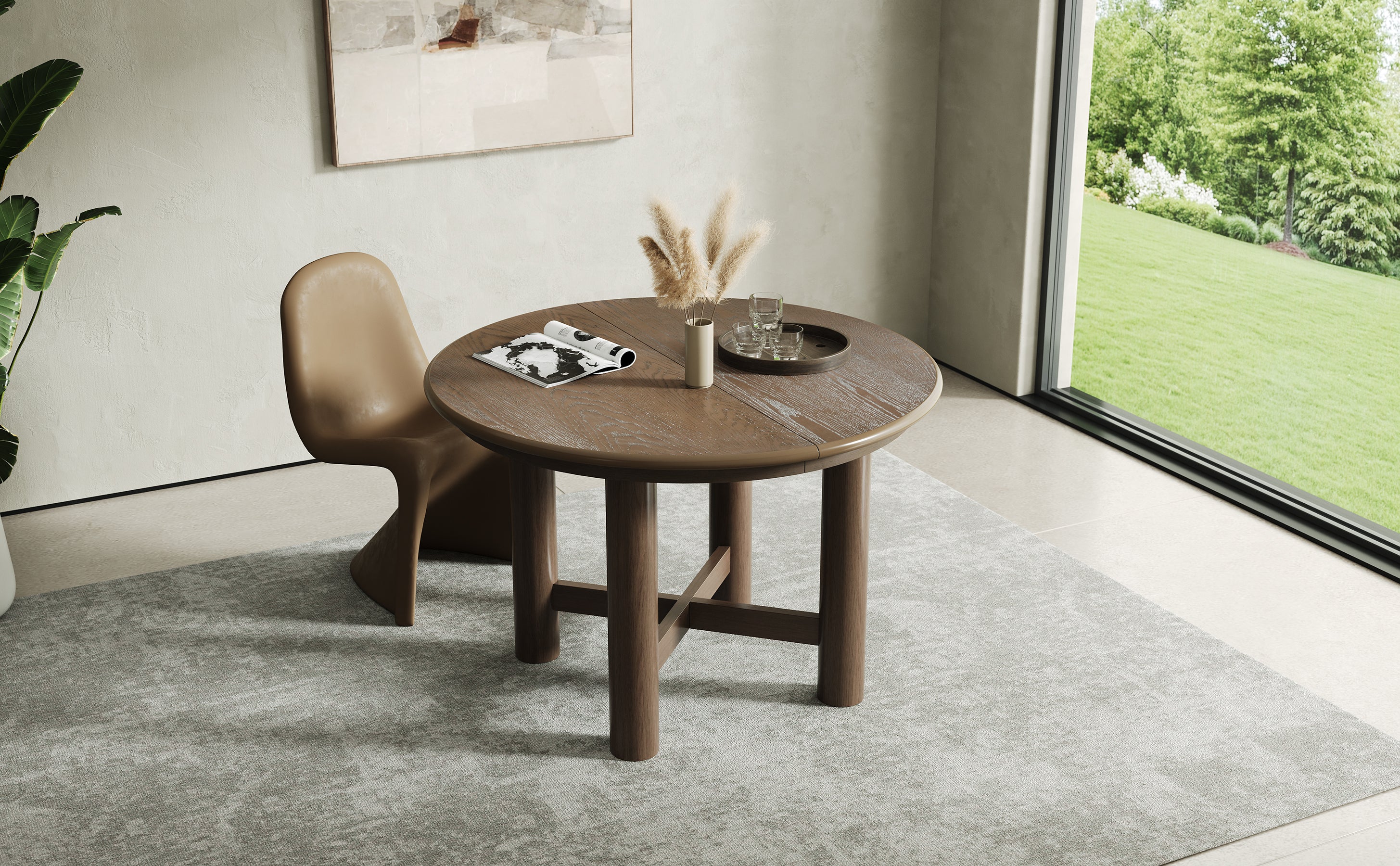 Close-up of the oak tabletop edge and center seam