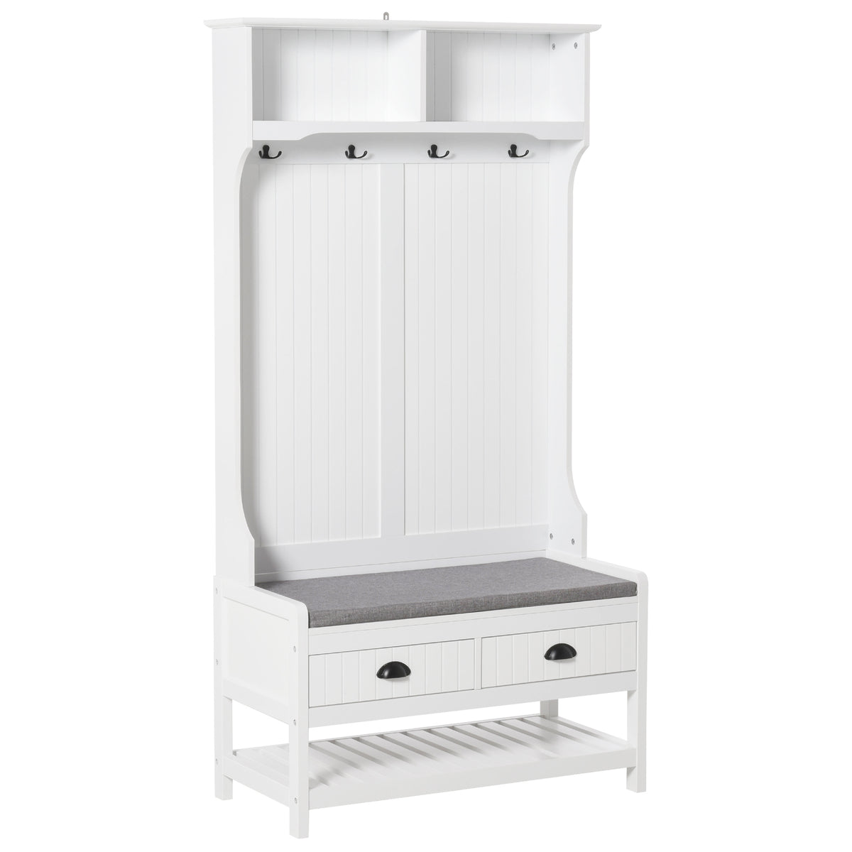 White Hall Tree with Bench and Shoe Storage, 35 in Wide