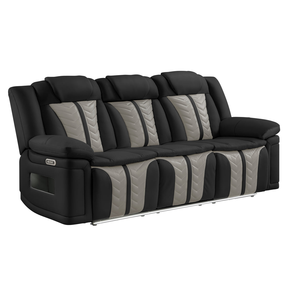 Black Vegan Leather Power Reclining Sofa, Massage, 84.5 in Wide