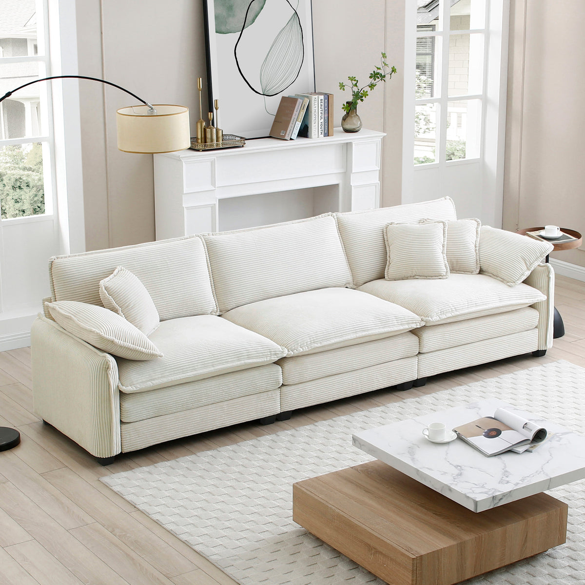 Beige Corduroy Sectional Couch