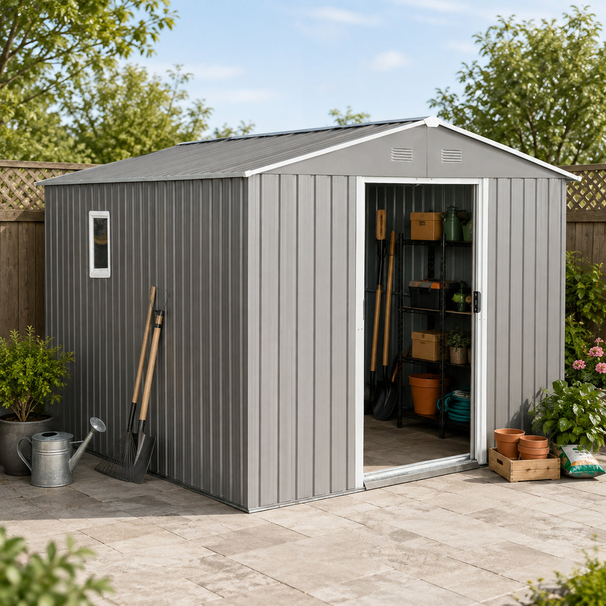8x10 ft Gray Metal Storage Shed with Window