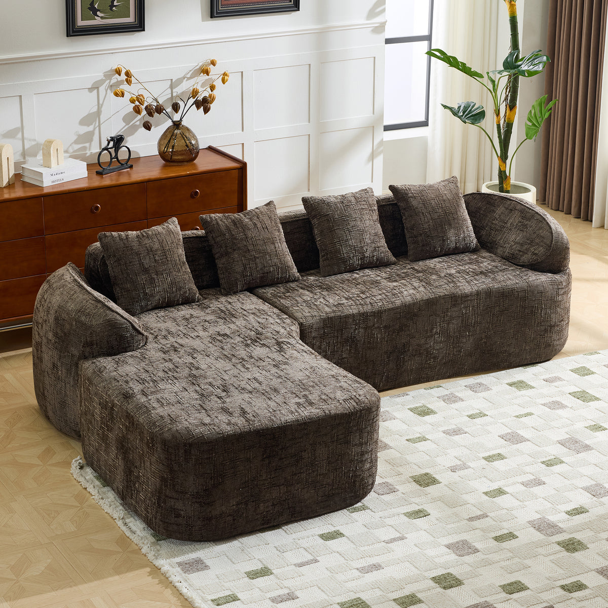 Brown Chenille L-Shaped Sectional Couch, 101.2 in Wide, Left-Facing