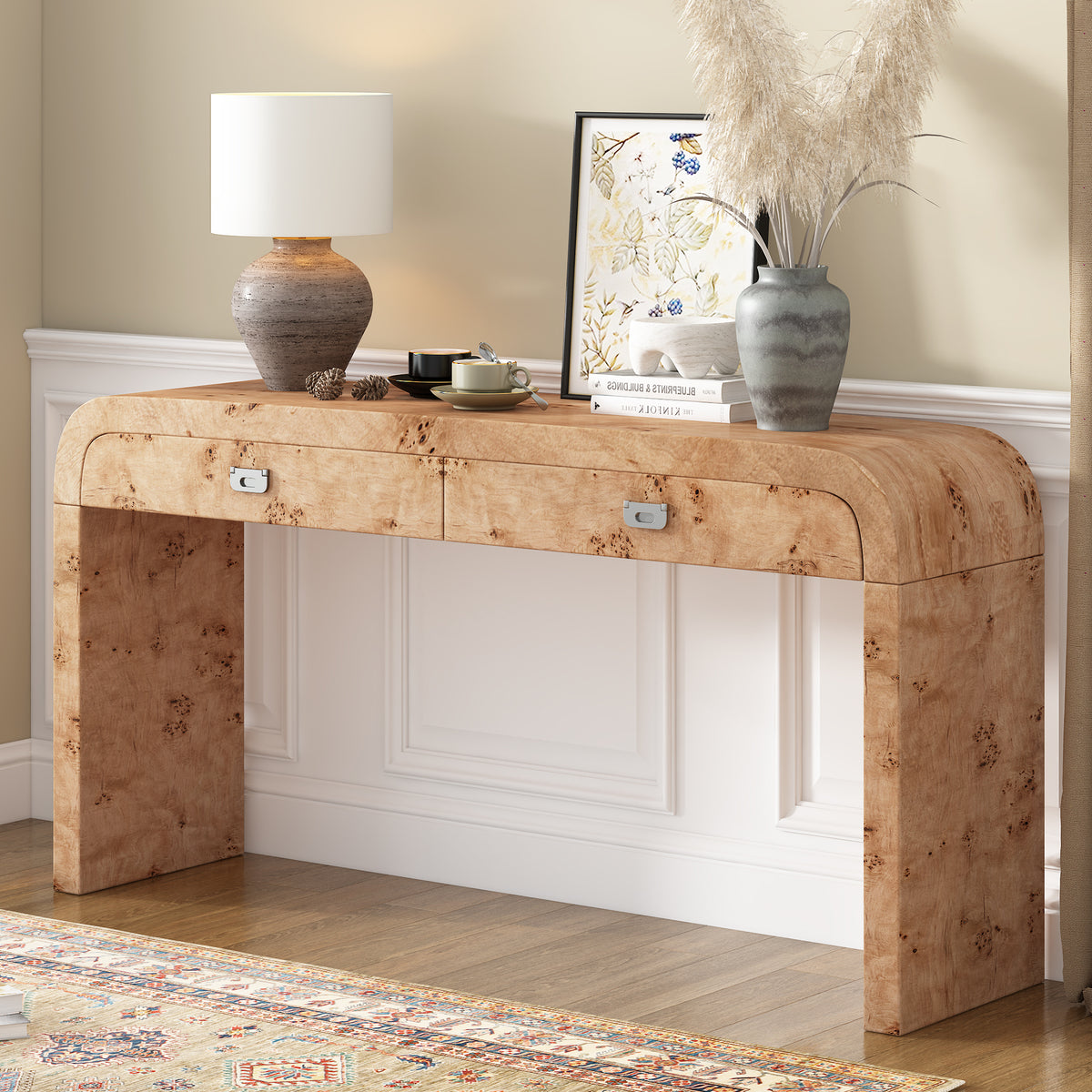 Natural Entryway Console Table with Storage, 60 in Wide