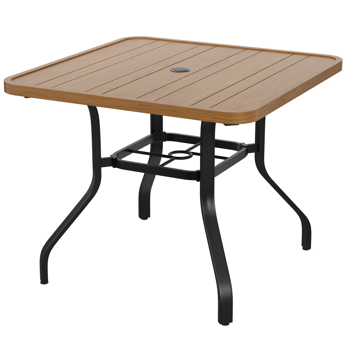 Natural Metal Outdoor Dining Table with Umbrella Hole, 35 in Wide