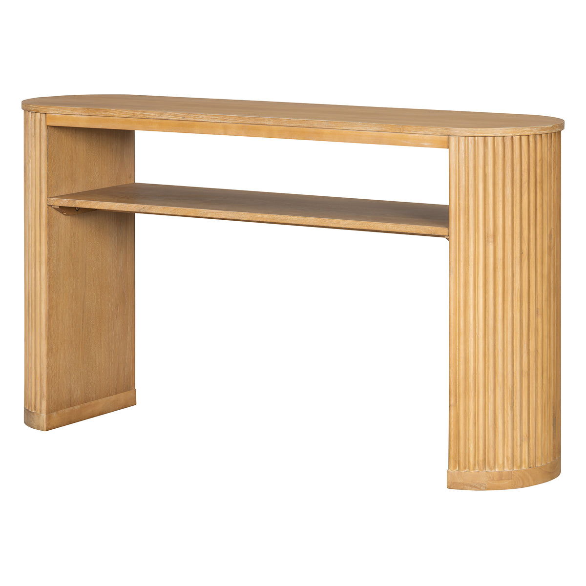 Natural Oval Fluted Entryway Console Table with Storage, 53.2 in Wide