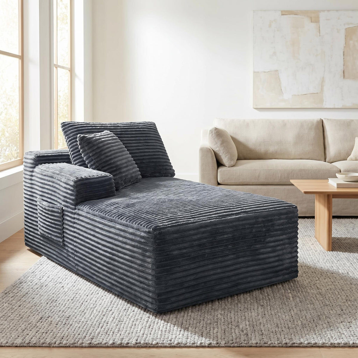 Gray Corduroy Modular 2-Seat Couch, No Assembly, 69 in Wide