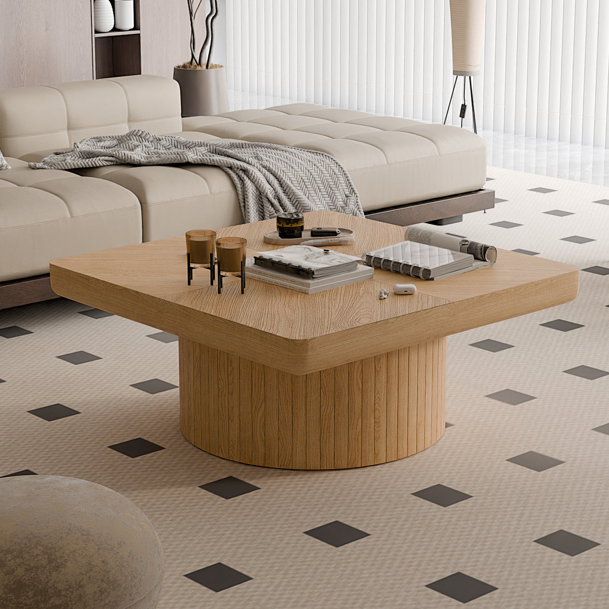 Natural Square Coffee Table, 34.6 in