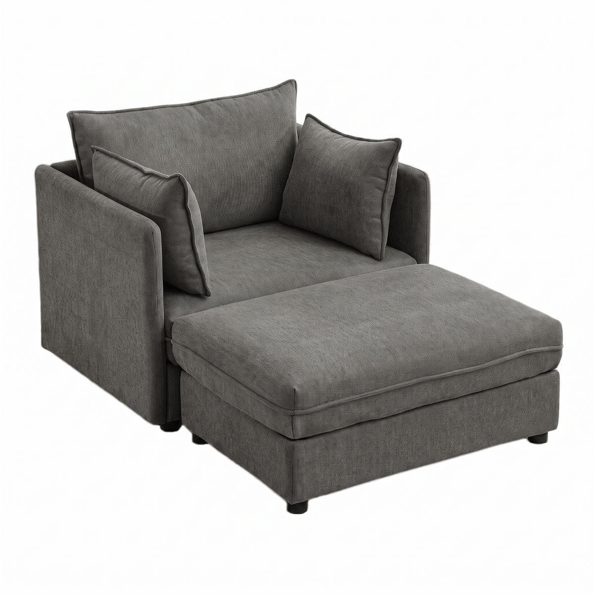 Gray Chenille Accent Chair with Ottoman, 59.7 in Wide