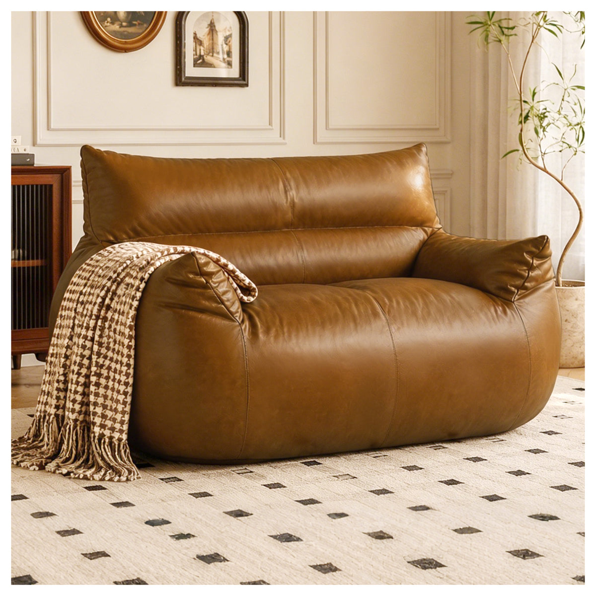 Brown Vegan Leather Bean Bag Chair