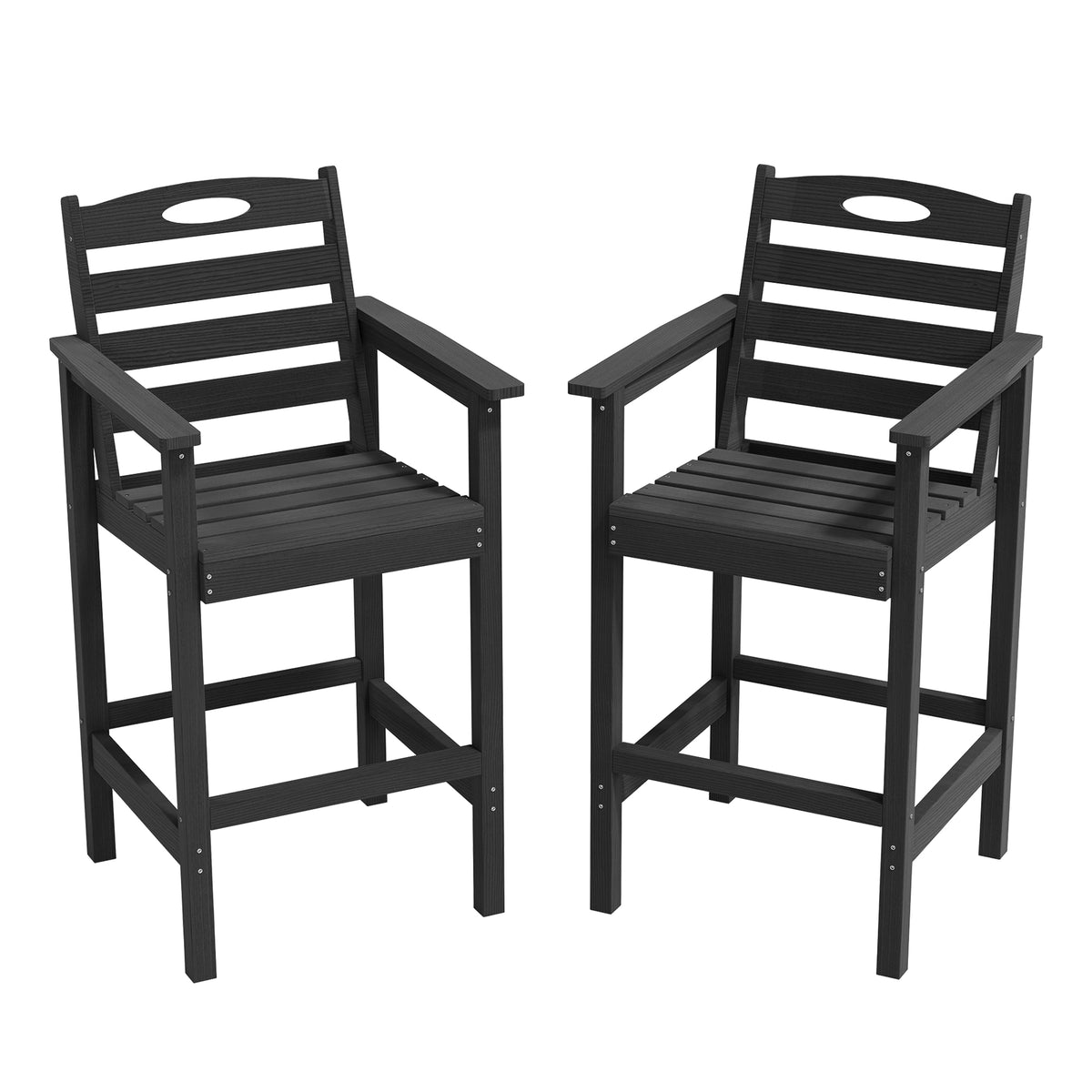 Black HDPE Outdoor Bar Stool, Set of 2
