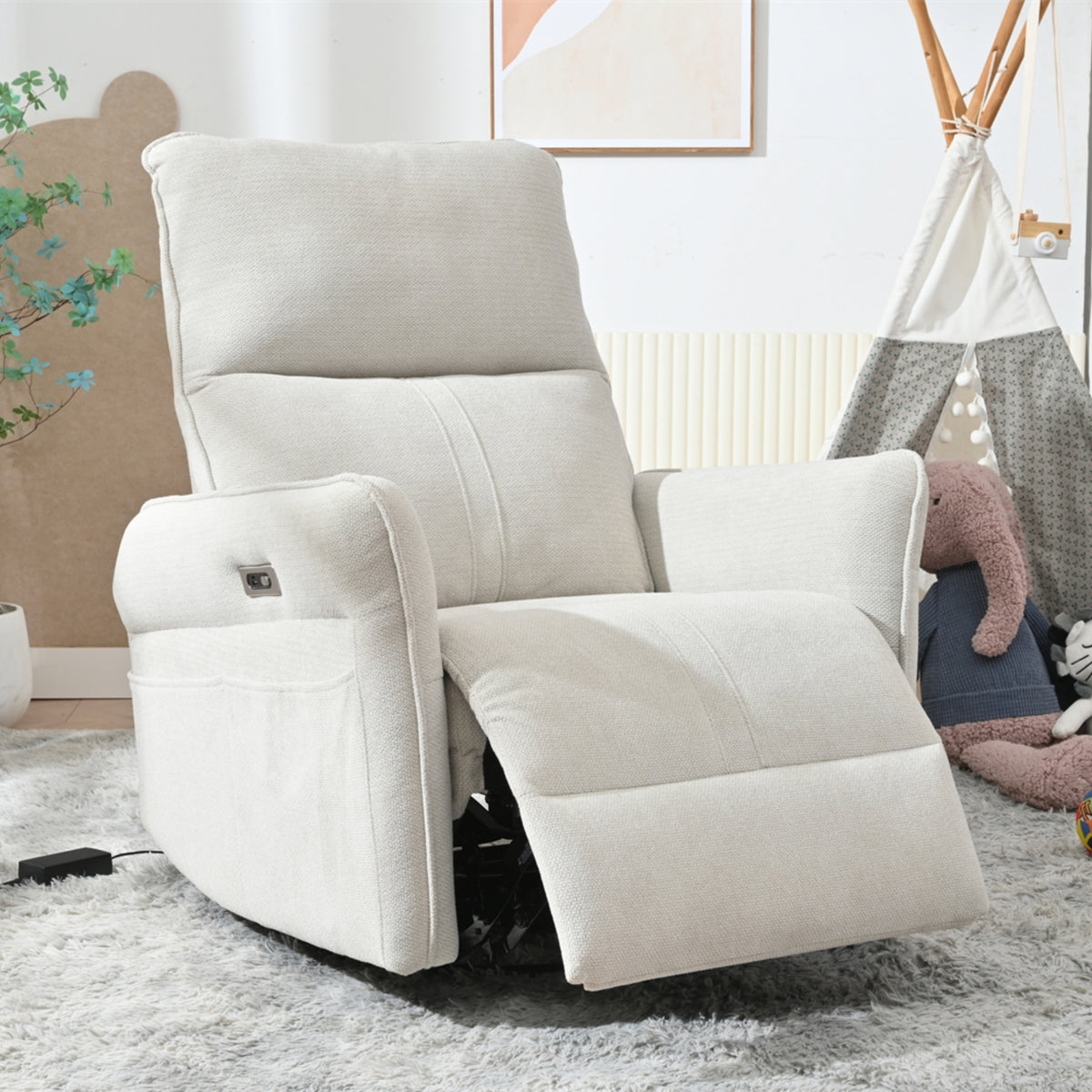 Light Gray Power Swivel Rocker Recliner